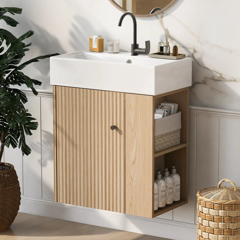 Modern Floating Bathroom Vanity With Ceramic Basin Perfect For Small Bathrooms by HouseOfZazla