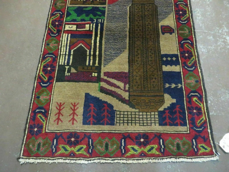 3' X 4' New Vintage Handmade Afghan Balouch Tribal Wool Pictorial Rug # 281 by Jewel Rugs