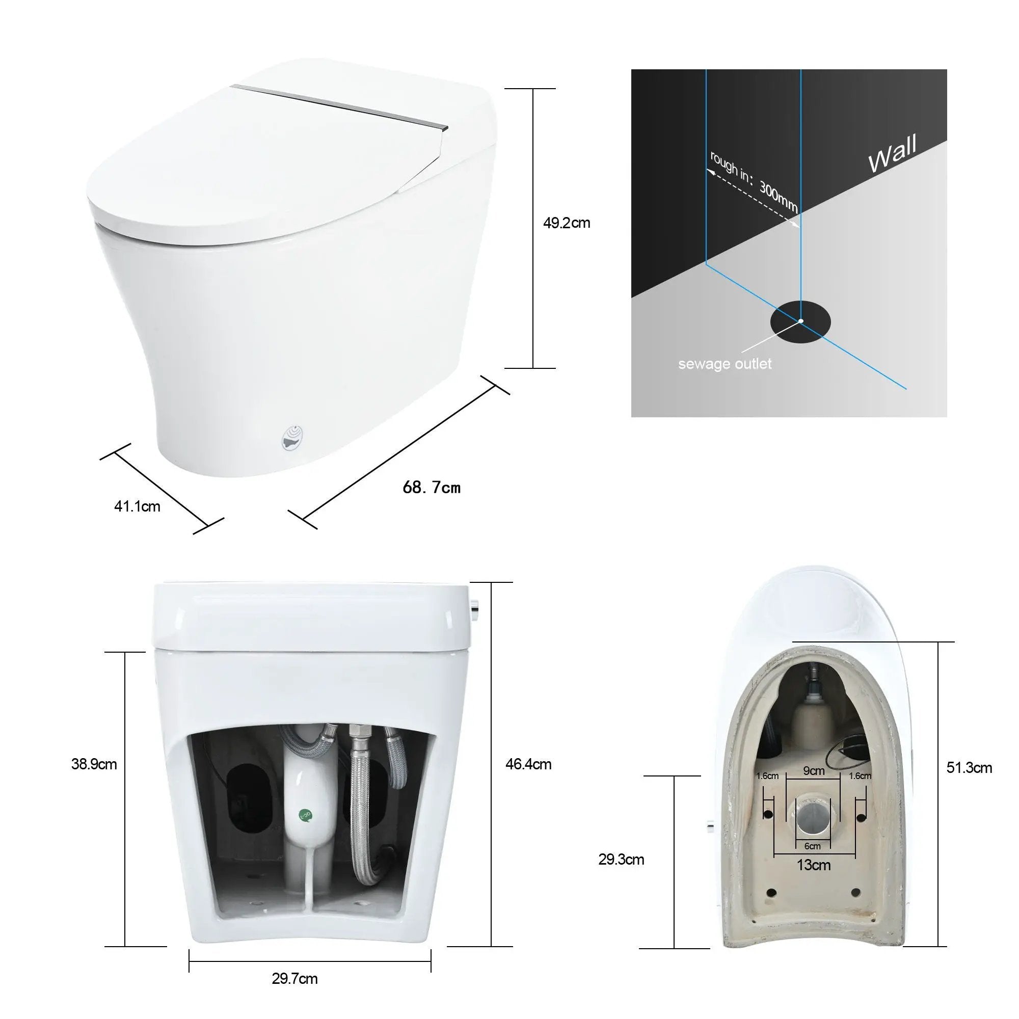 Smart Toilet Bidet Combo With Self-Cleaning Nozzle, Upmarket Compact Dual Flush Toilet 1 / 1.28 Gpf, Tank Less Toilet With Foot Sensor Flush - White Night Light by HouseOfZazla