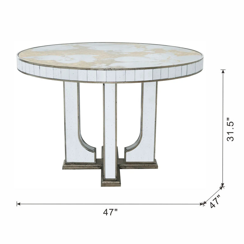 Round Dining Table With Elegant Floral Design And Mirrored - Silver Multi by HouseOfZazla