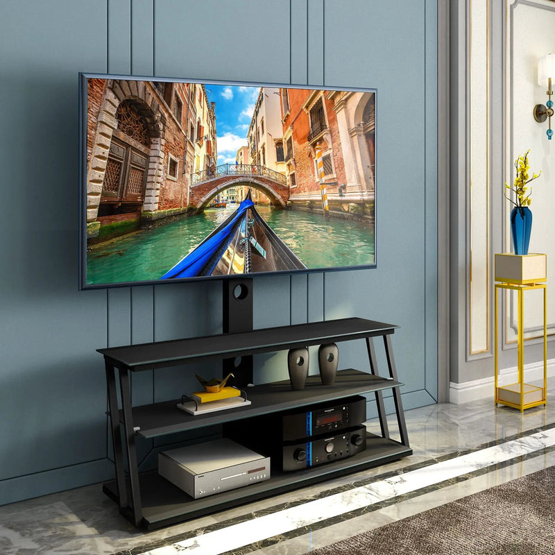 Multi-Function Angle And Height Adjustable Tempered Glass TV Stand - Black by Unique Piece Furniture