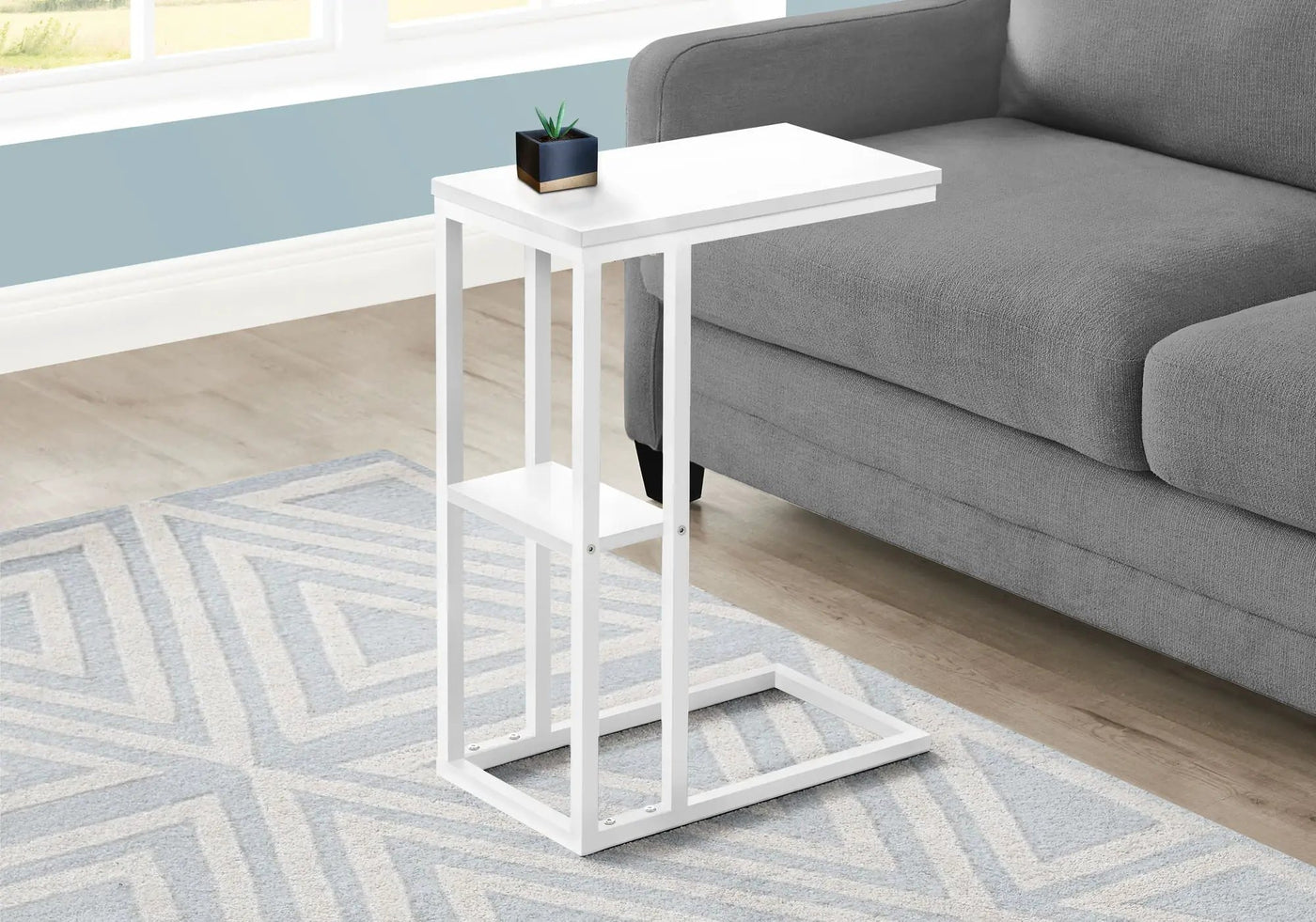 Accent Table, C-Shaped, Marble Look Contemporary & Modern Convenient Design by HouseOfZazla