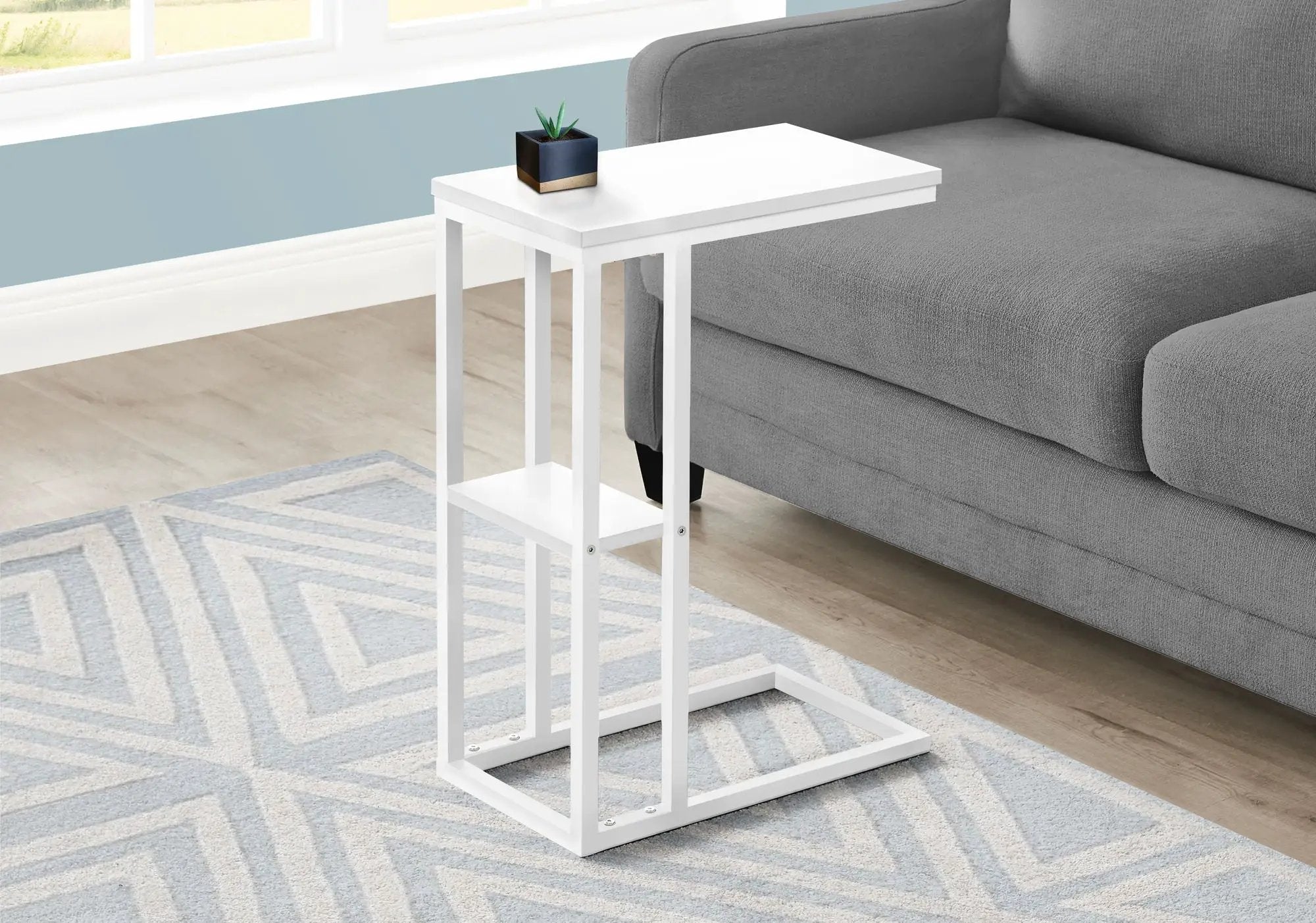 Accent Table, C-Shaped, Marble Look Contemporary & Modern Convenient Design by HouseOfZazla