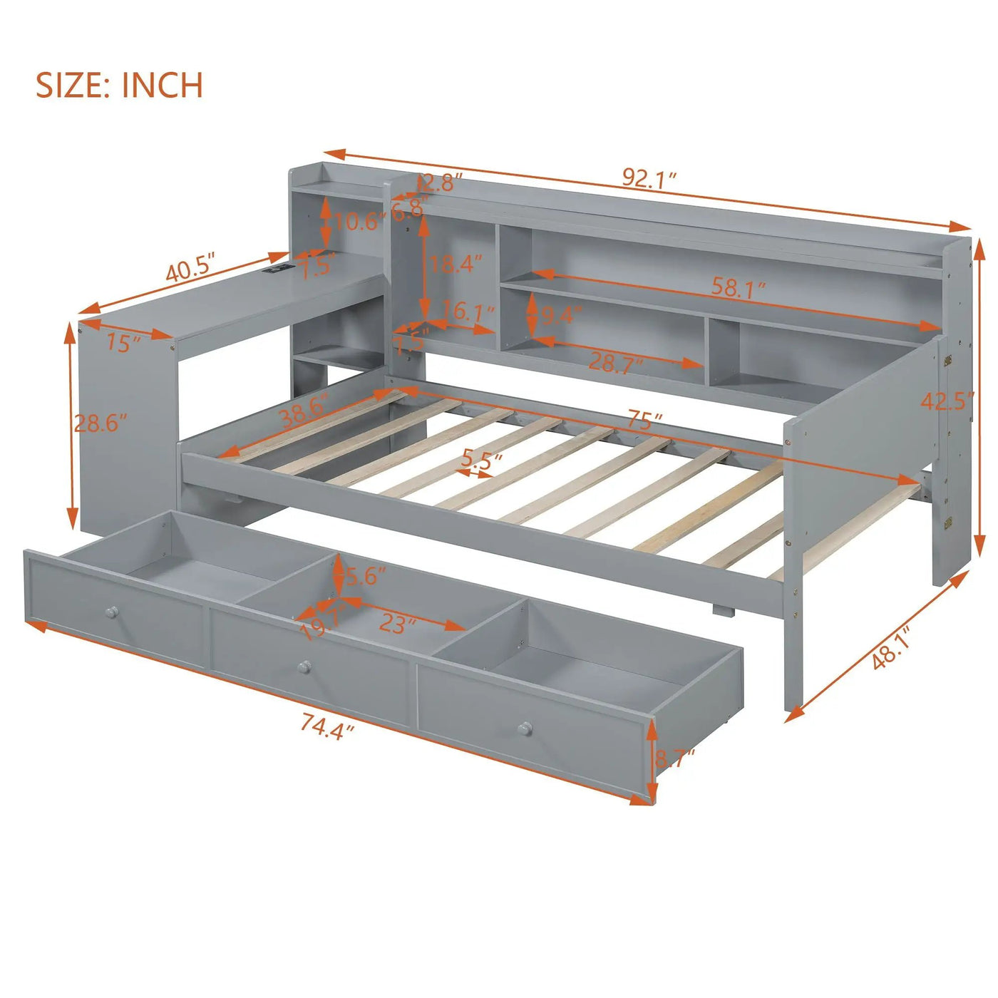 Daybed With 3 Drawers USB Ports And Desk by Unique Piece Furniture