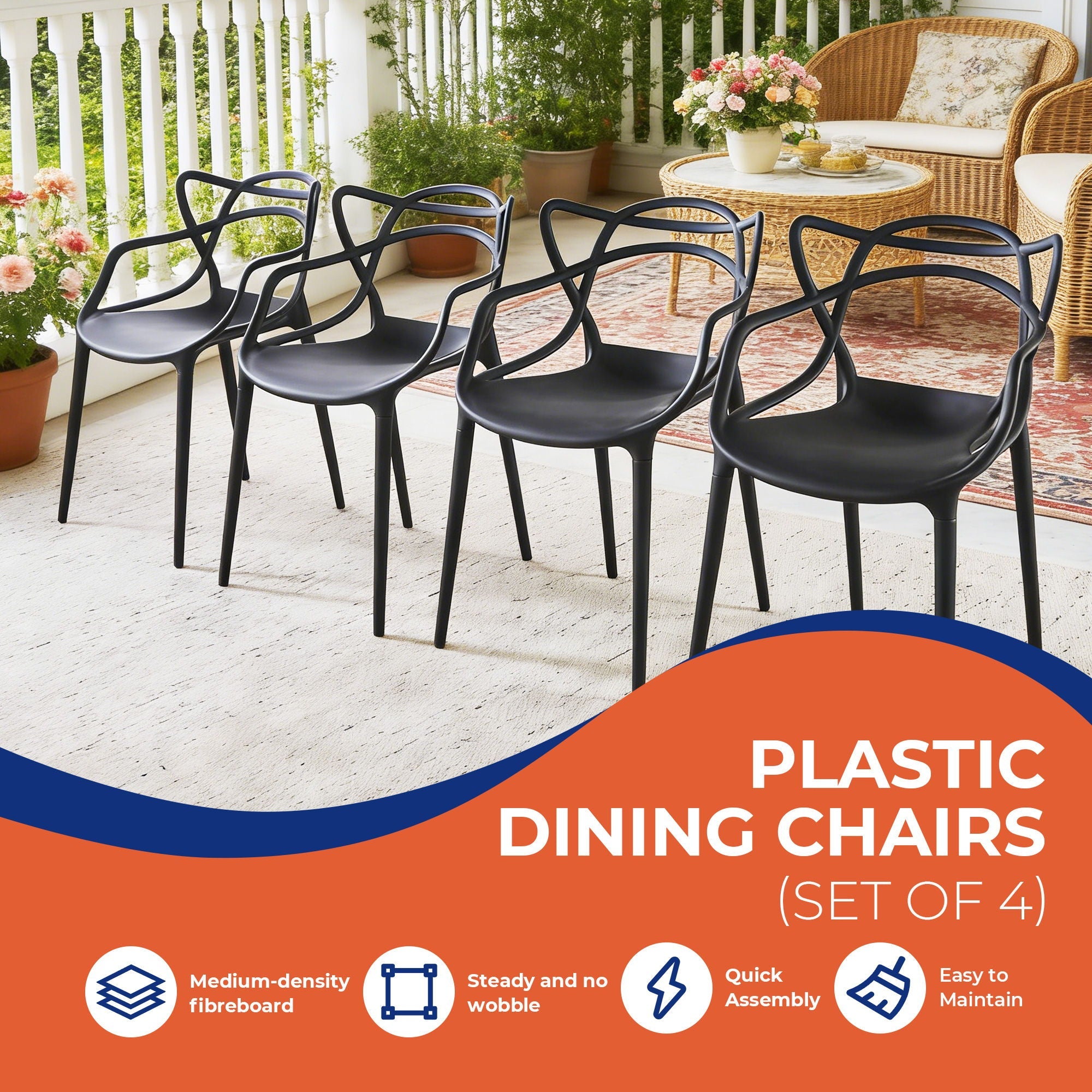 Dining Chair (Set of 4) - Black - Plastic by Unique Piece Furniture