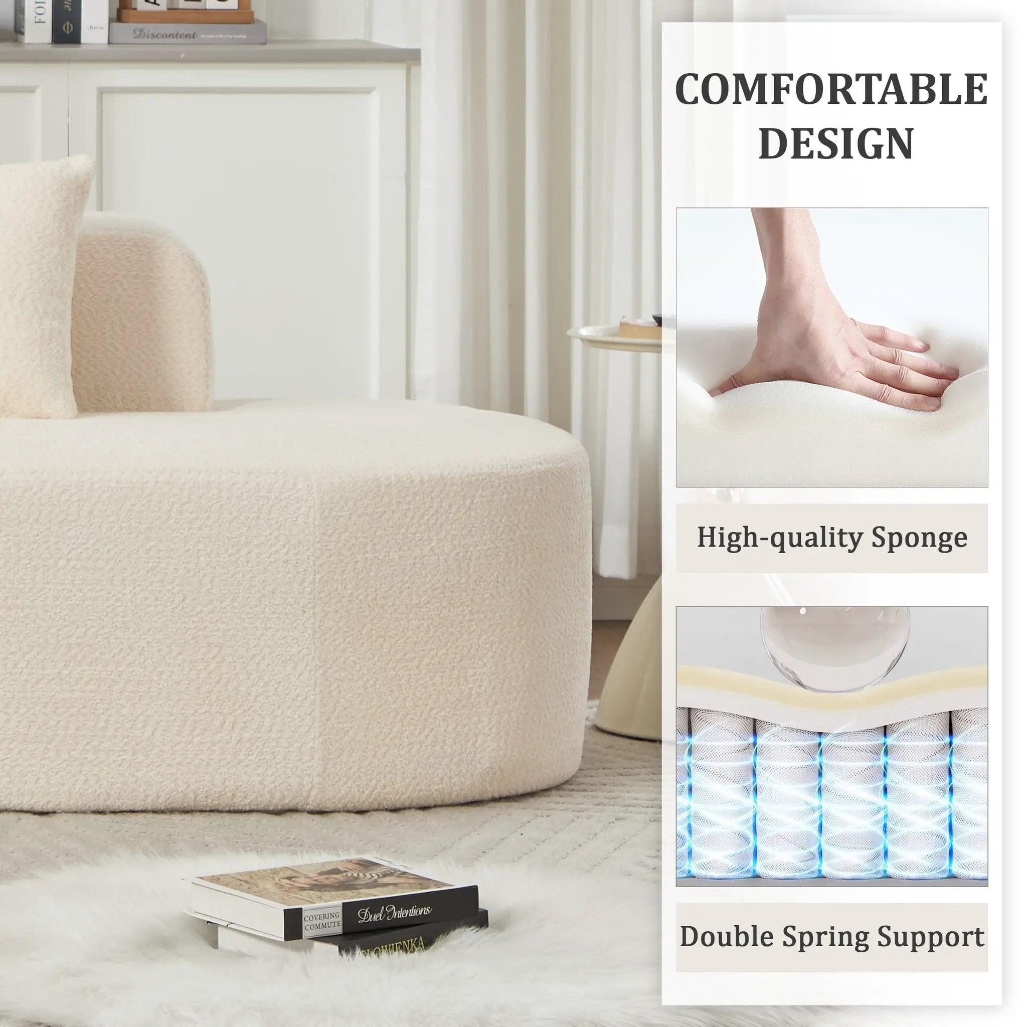 110.2'' Curved Sectional Sofa with 5 Pillows - Ivory by HouseOfZazla