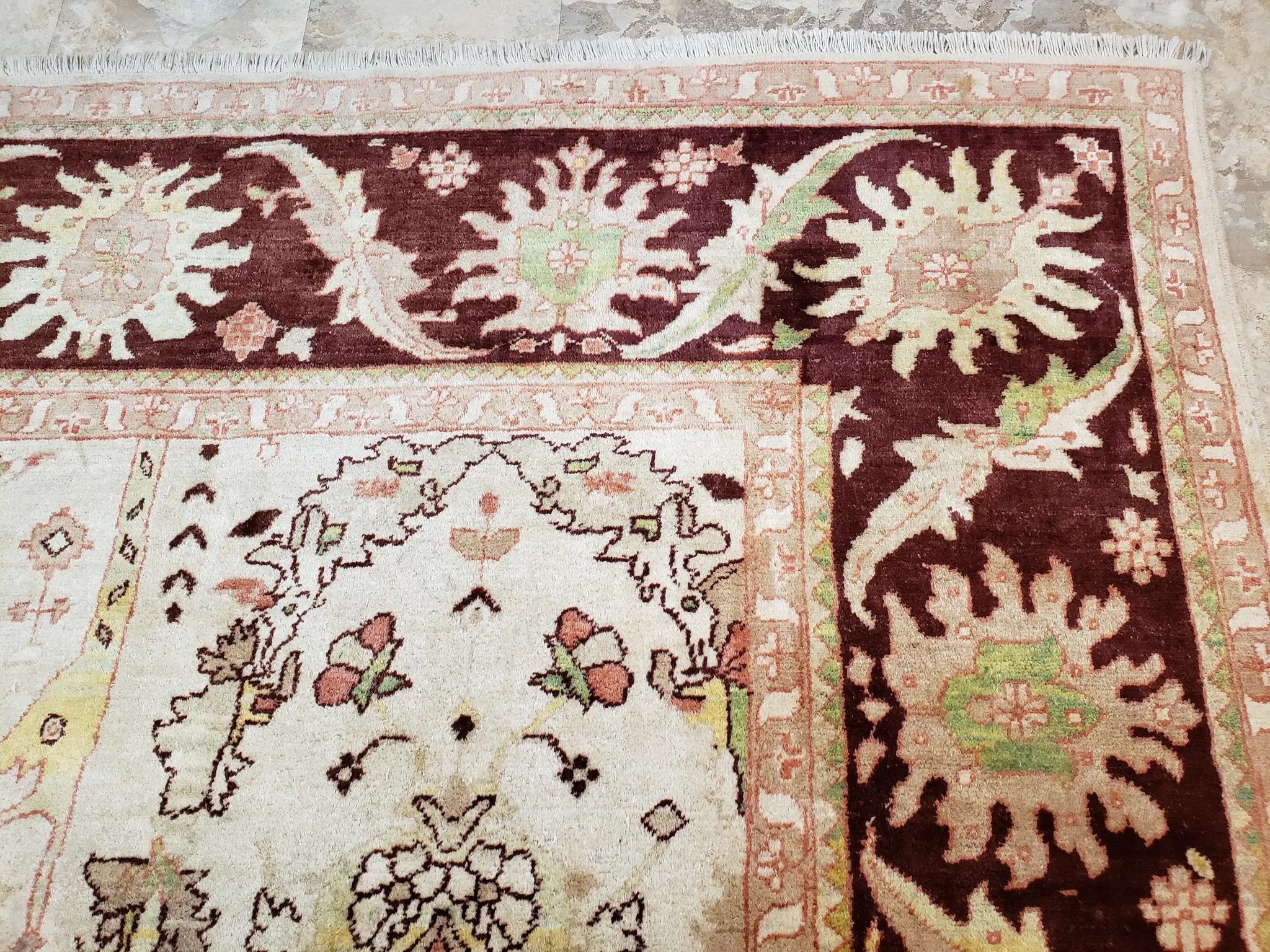 Beige and Maroon Peshawar Rug 10x15, Large Oushak Carpet, Pakistani Rug, Handmade Area Rug, Hand Knotted Rug, Living Room Rug, Nice Wool Rug by Jewel Rugs