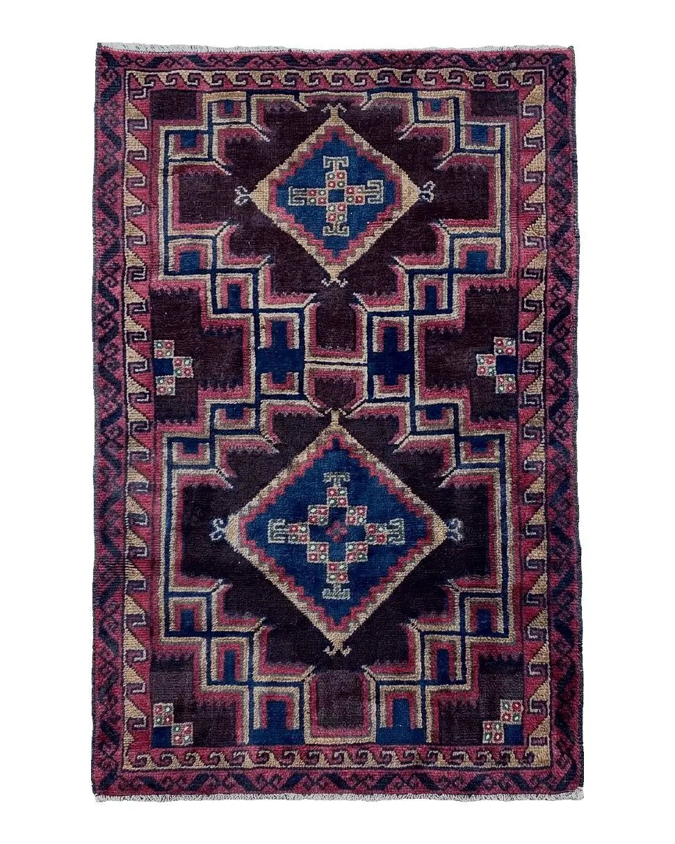 2'11" X 4'6" Vintage Handmade Tribal Wool Rug Balouchi Rug Afghan Rug Geometric by Jewel Rugs