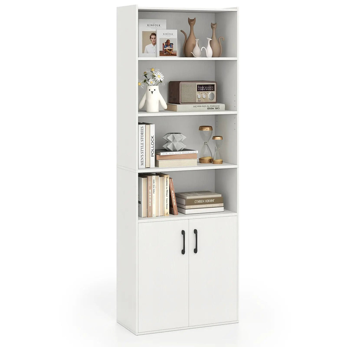 70 Inch Bookcase 6-Tier with Adjustable Shelves and 2-Door Cabinet, photo 4 of 9