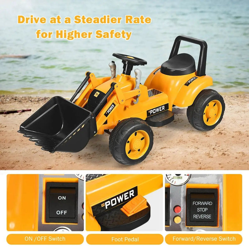 Kids Ride On Excavator Digger 6V Battery Powered Tractor-Yellow by DirectDeals