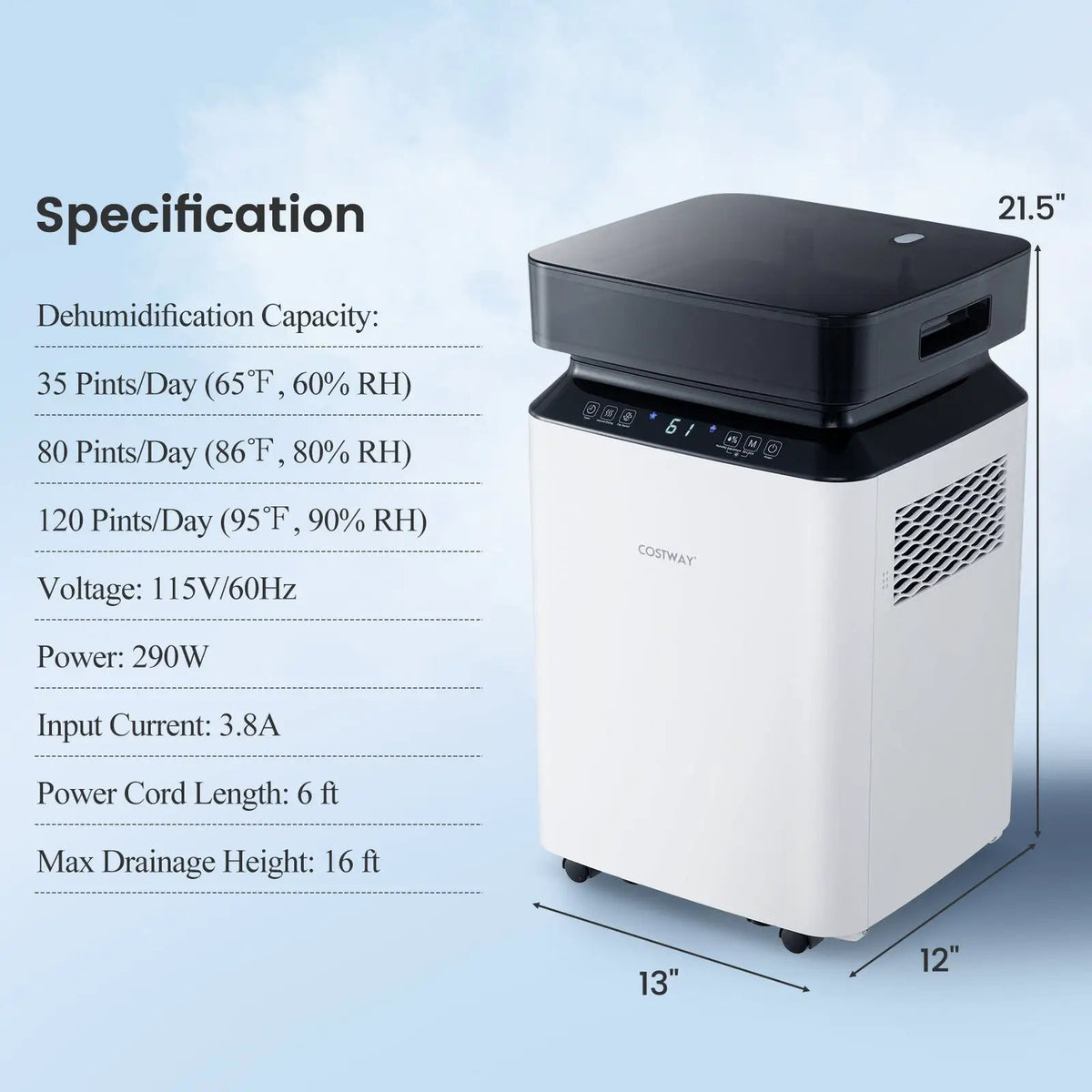 70/90 Pint 4500/6000 Sq. Ft Dehumidifier with Continuous and Auto Mode, photo 9 of 9