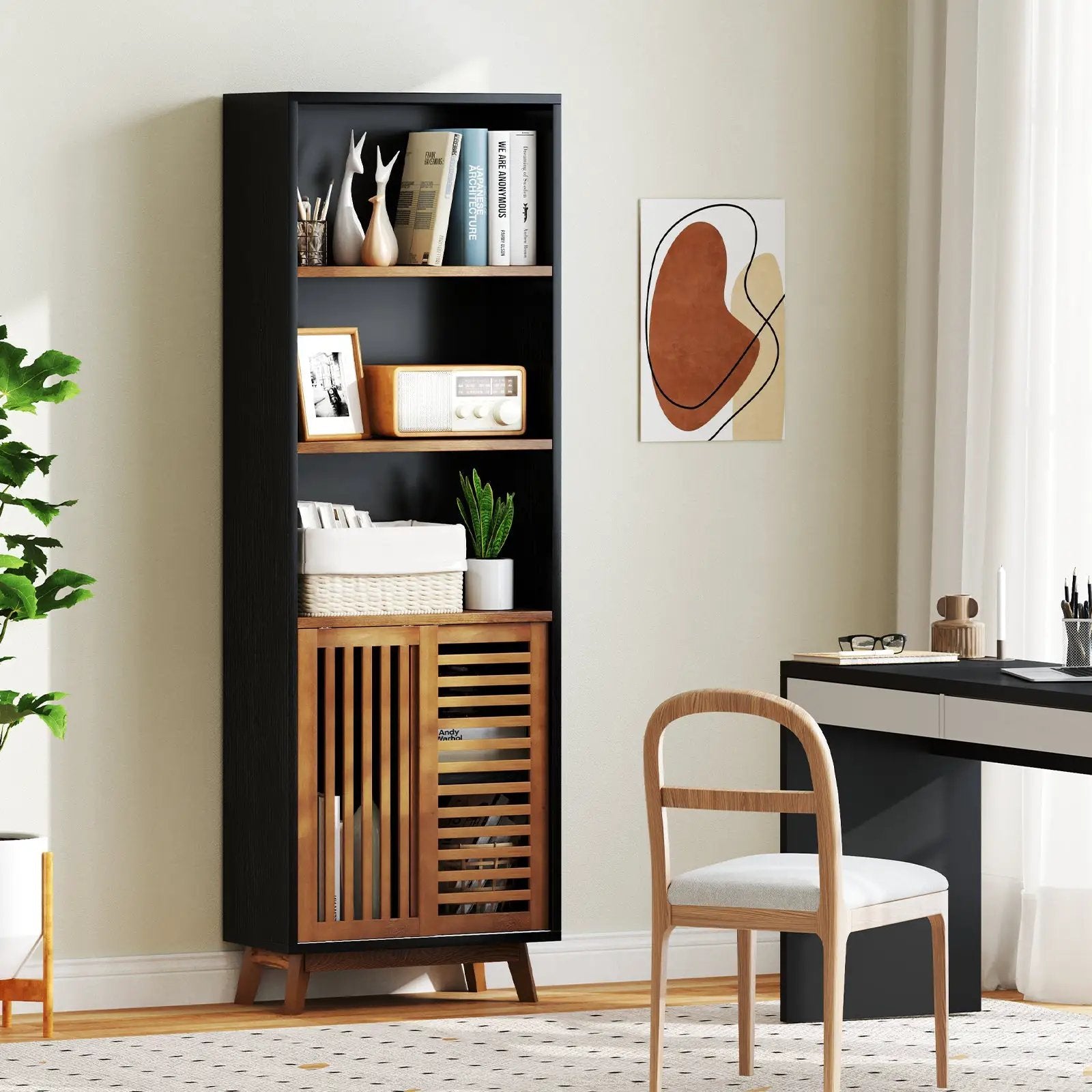 70 Inch 5-Tier Bookshelf with Reversible Adjustable Shelf-Black by DirectDeals