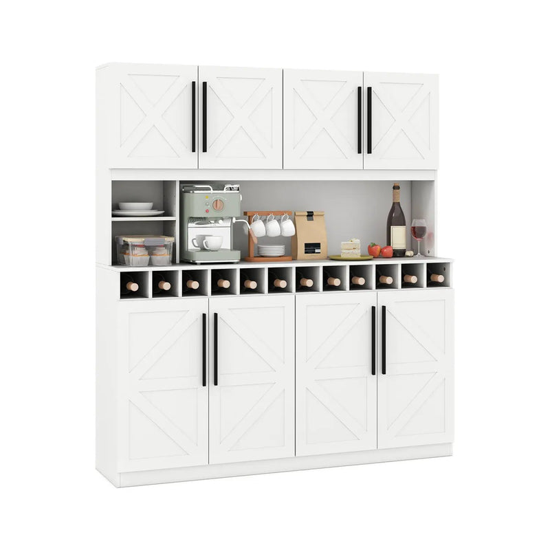 70 Inch Farmhouse Pantry Cabinet Kitchen Buffet Hutch with 4 Cabinets and 2 Open Shelves by DirectDeals