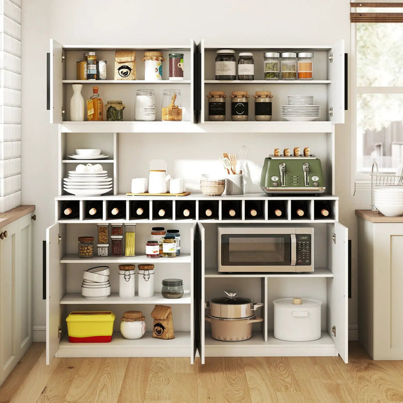 70 Inch Farmhouse Pantry Cabinet Kitchen Buffet Hutch with 4 Cabinets and 2 Open Shelves by DirectDeals