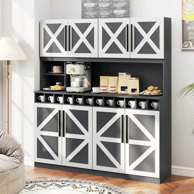 70 Inch Farmhouse Pantry Cabinet Kitchen Buffet Hutch with 4 Cabinets and 2 Open Shelves by DirectDeals