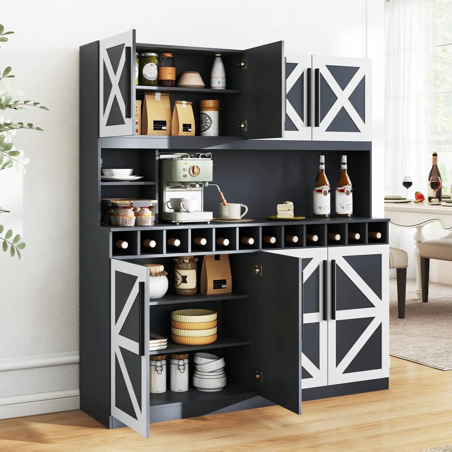 70 Inch Farmhouse Pantry Cabinet Kitchen Buffet Hutch with 4 Cabinets and 2 Open Shelves by DirectDeals