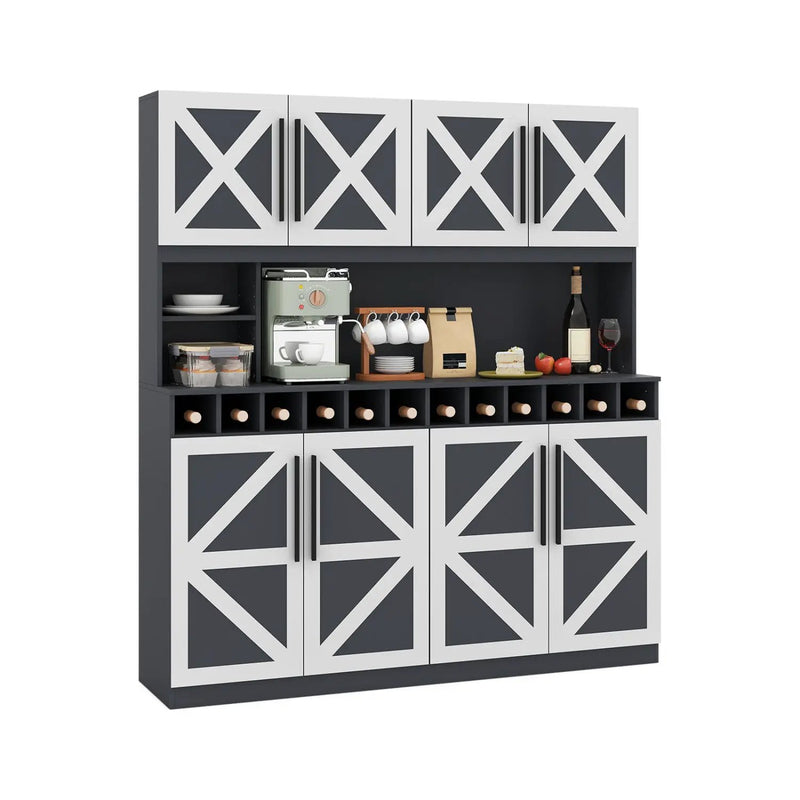 70 Inch Farmhouse Pantry Cabinet Kitchen Buffet Hutch with 4 Cabinets and 2 Open Shelves by DirectDeals
