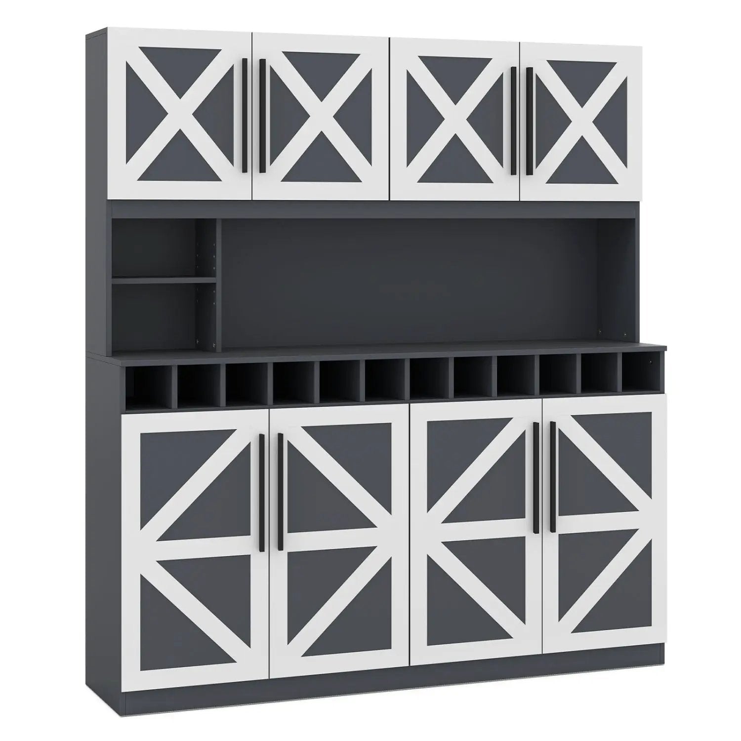 70 Inch Farmhouse Pantry Cabinet Kitchen Buffet Hutch with 4 Cabinets and 2 Open Shelves by DirectDeals