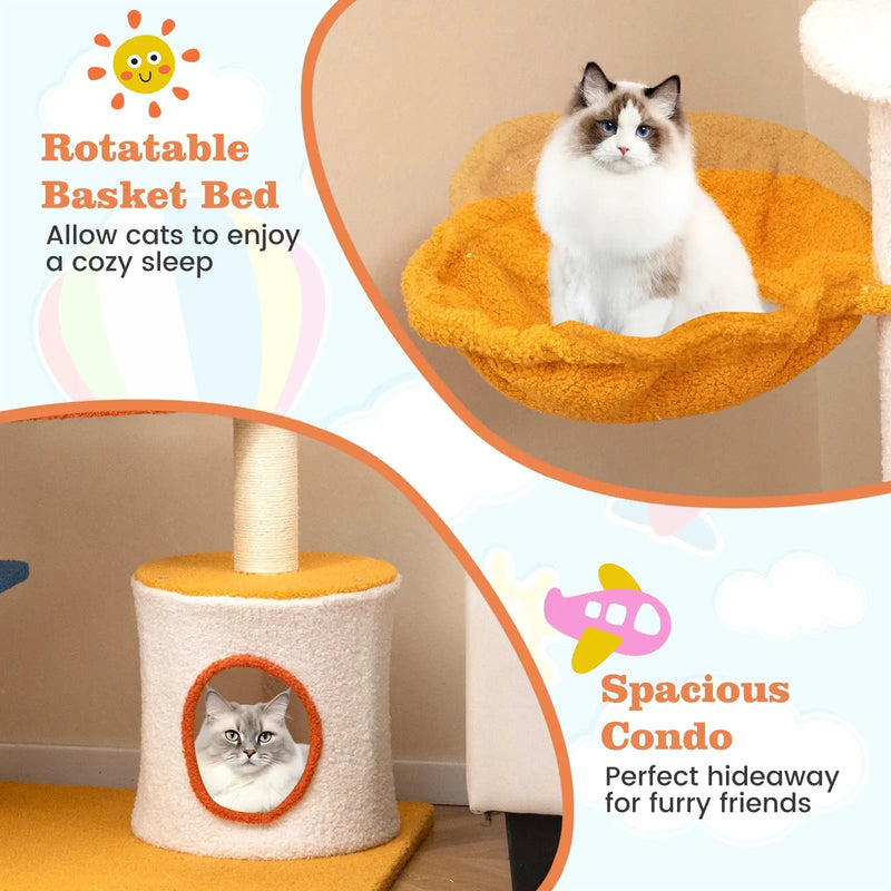 70 Inch Tall Aviation-themed Cat Tree with Helicopter Top Perch and Platforms-Yellow by DirectDeals
