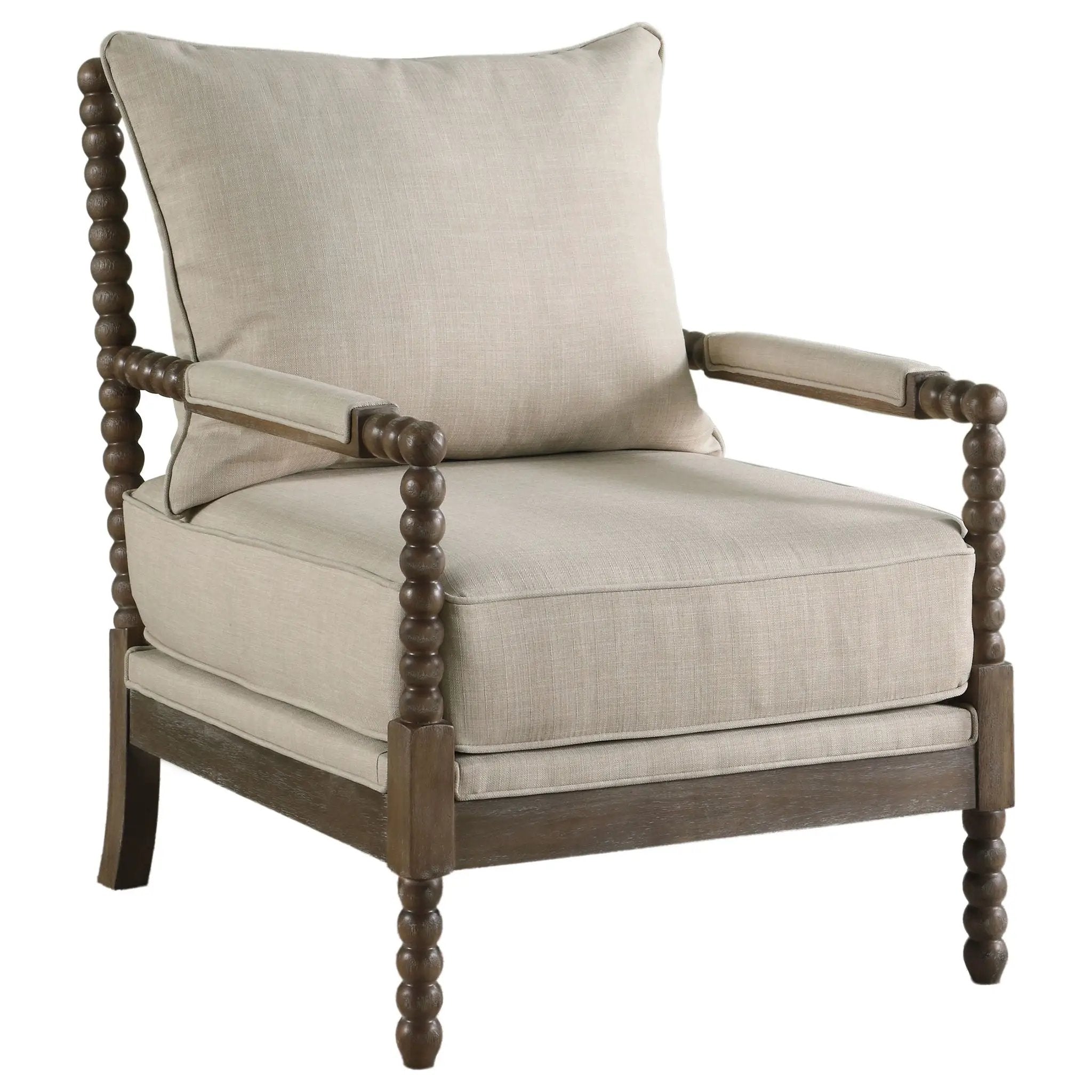 Blanchett Upholstered Bobbin Accent Chair Beige and Distressed Brown by Unique Piece Furniture