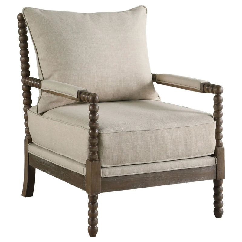 Blanchett Upholstered Bobbin Accent Chair Beige and Distressed Brown by Unique Piece Furniture