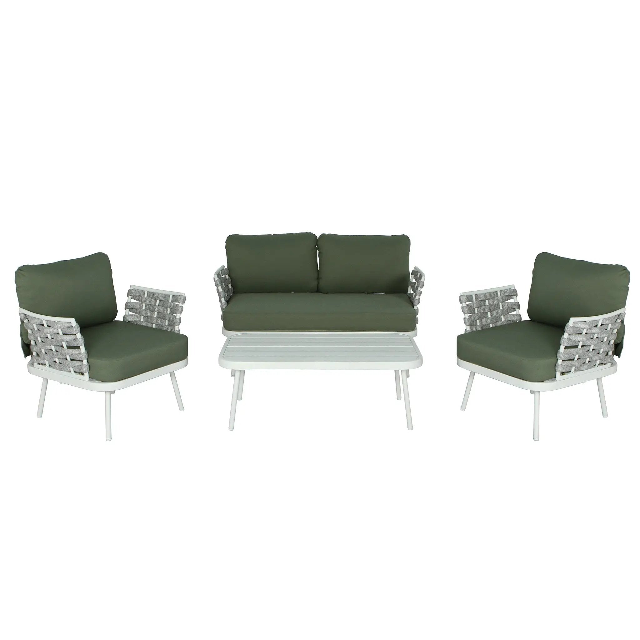 Mariano Steel 4-Pieces Conversation Set, Off White+Green by HouseOfZazla