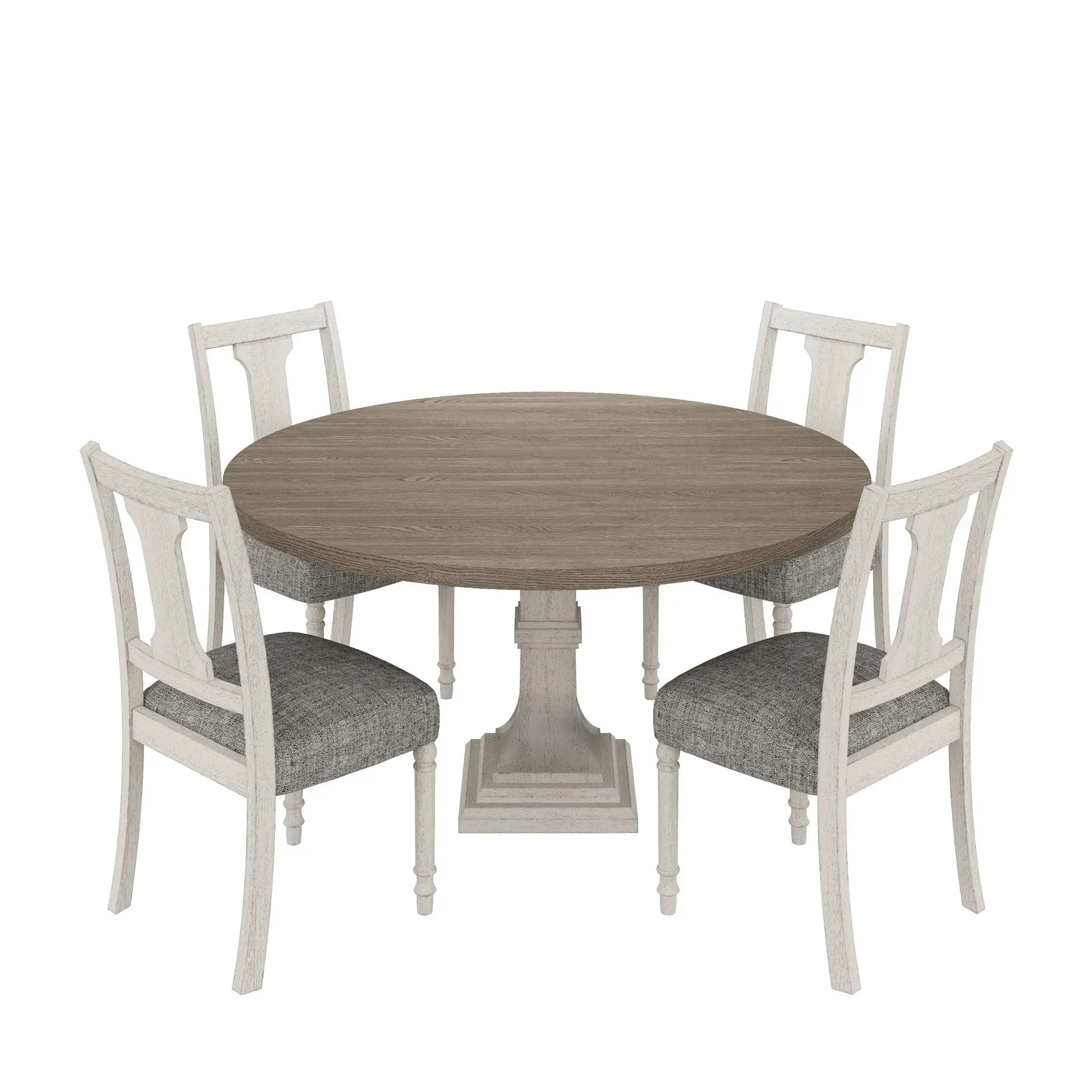 Tannen - Round 5 Piece Dining Table (Set of 5) - White And Gray by HouseOfZazla