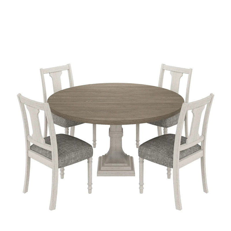 Tannen - Round 5 Piece Dining Table (Set of 5) - White And Gray by HouseOfZazla