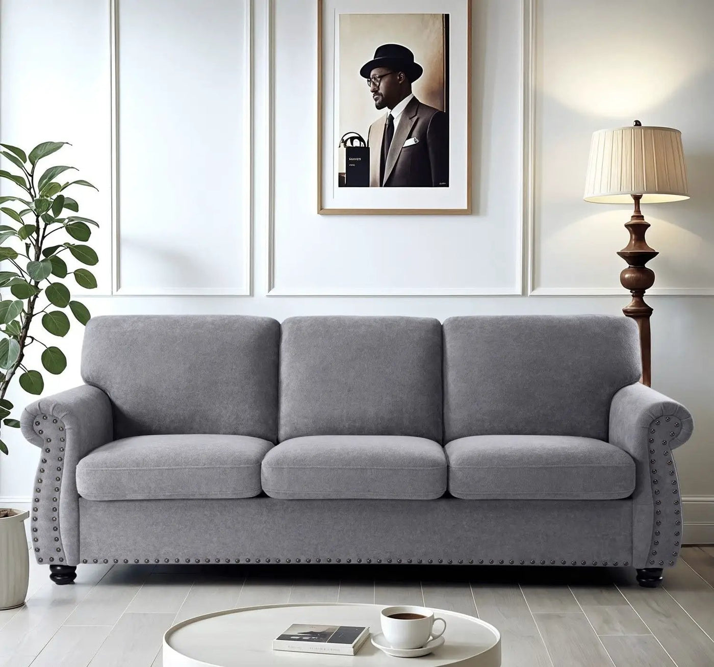 Soft Sofa, Upholstered 3 Seater Couch With High Density Foam, Loose Back Cushions And Turned Legs by Unique Piece Furniture