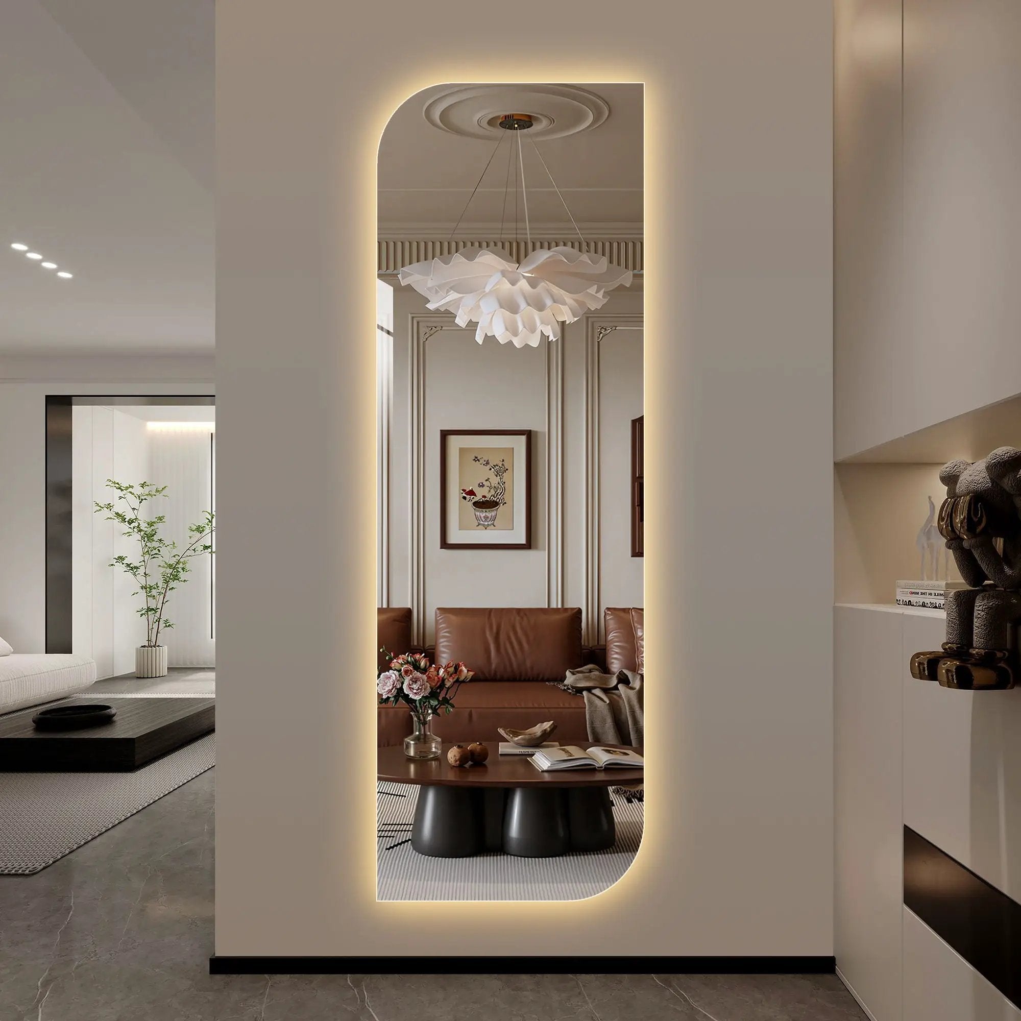 Irregular Shape LED Full Length Wall Mirror With 3 Color Dimmable Lighting - Silver by HouseOfZazla