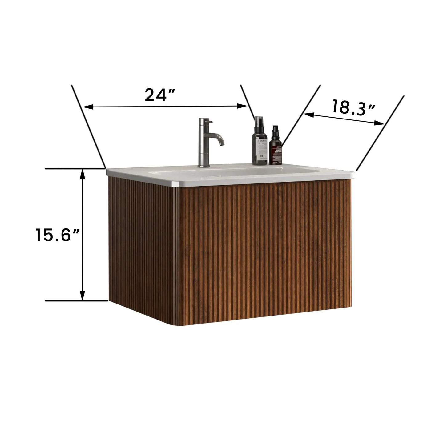 Etna - Striped Bathroom Vanity With Ceramic Sink, Wall Mounted Floating Bathroom Vanity For Modern Bathroom by HouseOfZazla