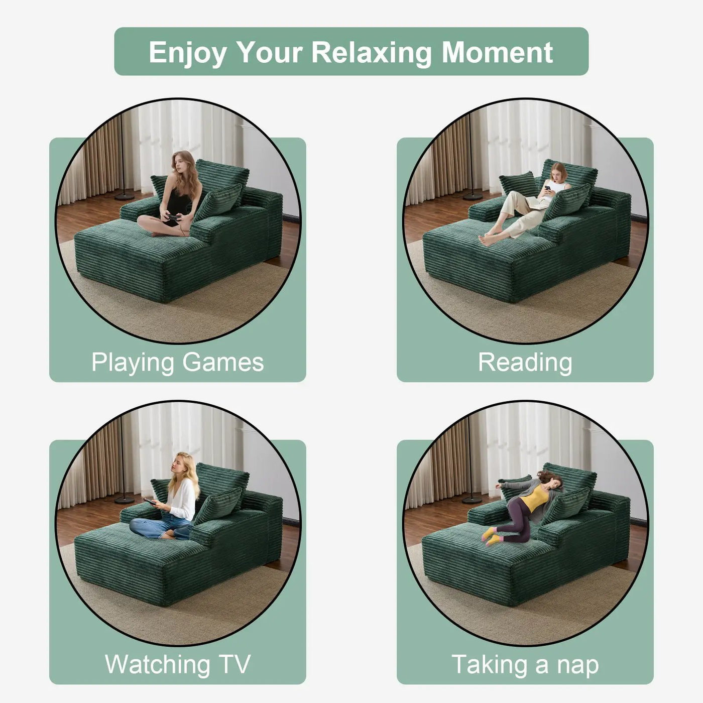 Oversized Chaise Lounge Chair Cozy Cloud Couch With 3 Throw Pillows And Wide Armrest by Unique Piece Furniture