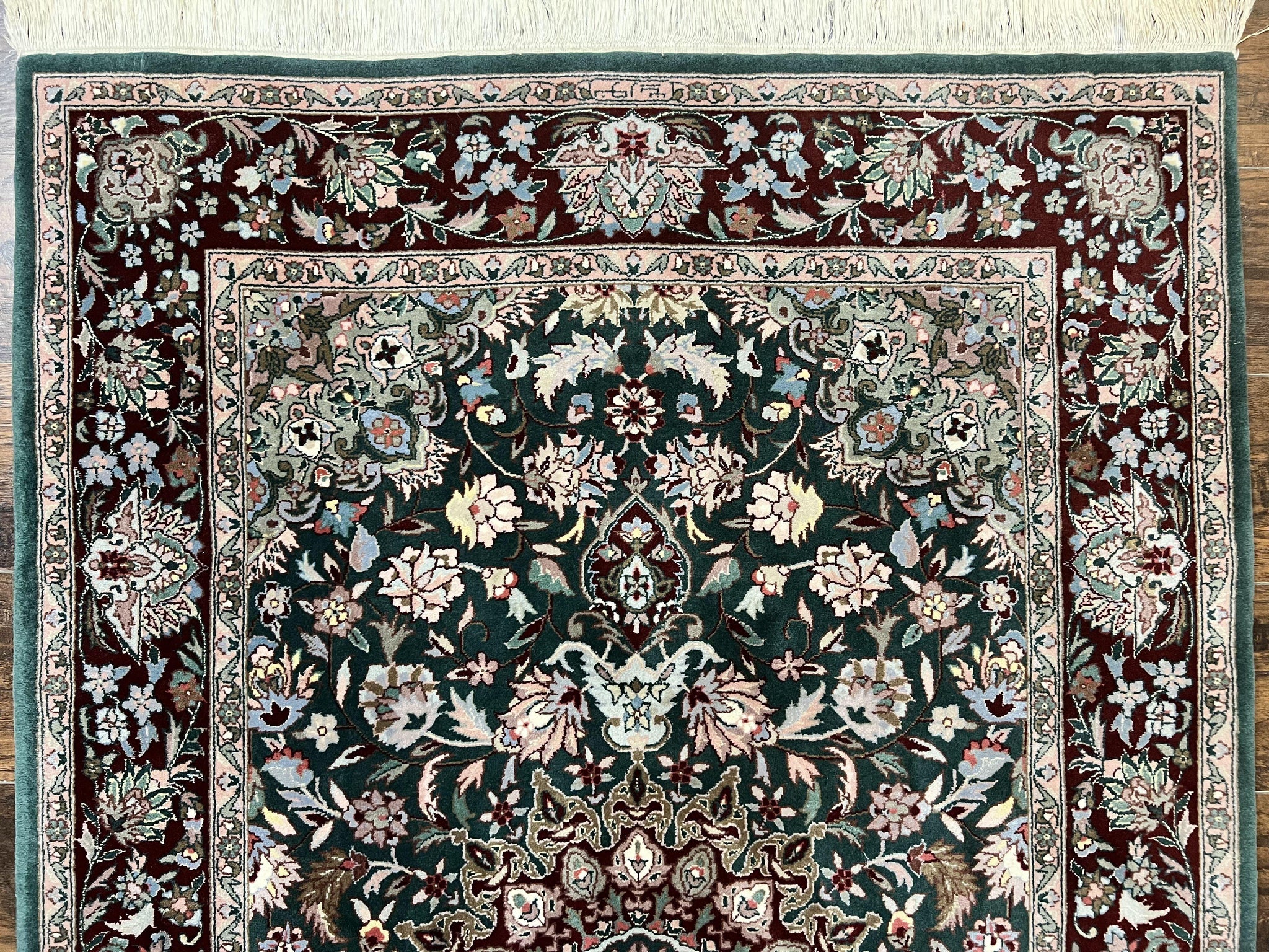 Pak Persian Rug 4x6, Wool Hand Knotted Vintage Carpet, Dark Green, Floral Medallion, Fine Oriental Rug by Jewel Rugs
