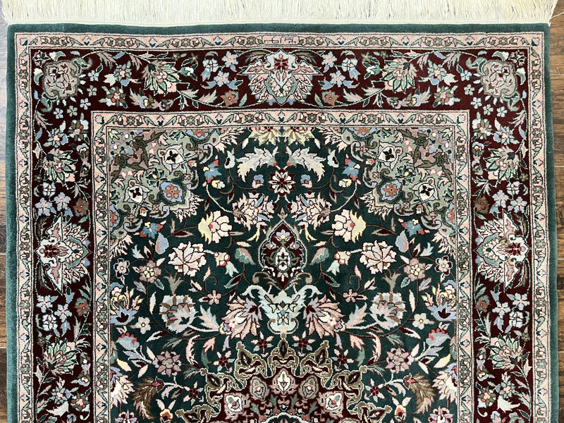 Pak Persian Rug 4x6, Wool Hand Knotted Vintage Carpet, Dark Green, Floral Medallion, Fine Oriental Rug by Jewel Rugs