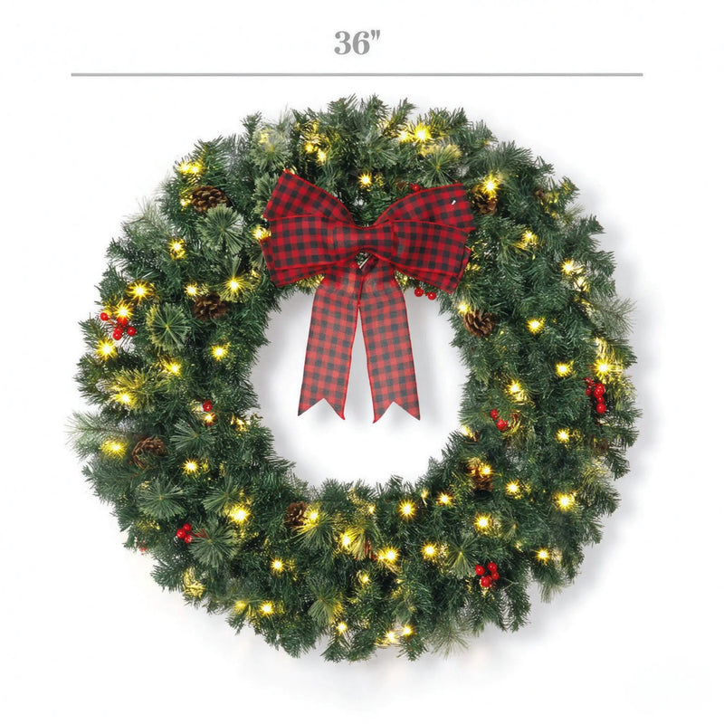 36 Inch Prelit Crestwood Spruce Christmas Wreath with Bow by HouseOfZazla