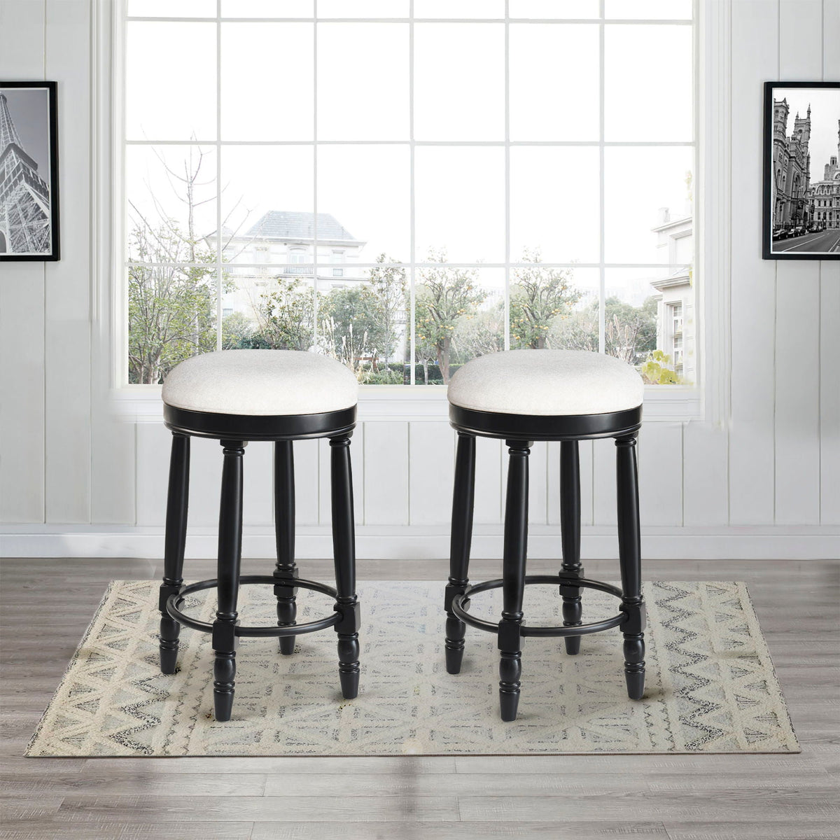 360° Swivel Wooden Barstools With Upholstered Seat, Counter Height (Set of 2), photo 12 of 20