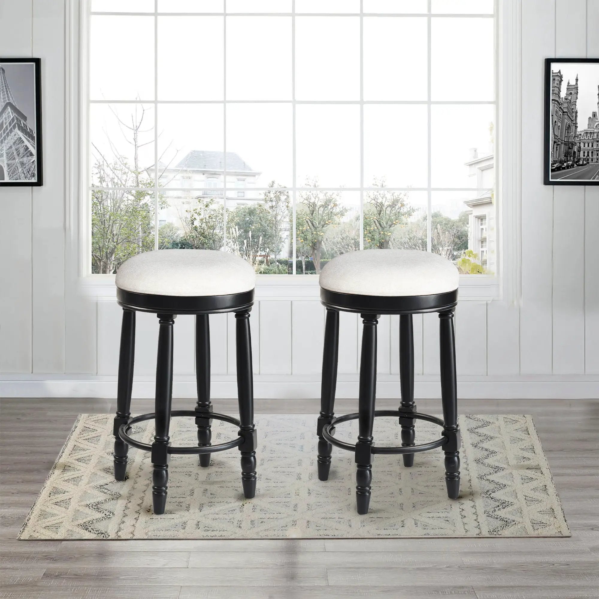 360° Swivel Wooden Barstools With Upholstered Seat, Counter Height (Set of 2) by Unique Piece Furniture