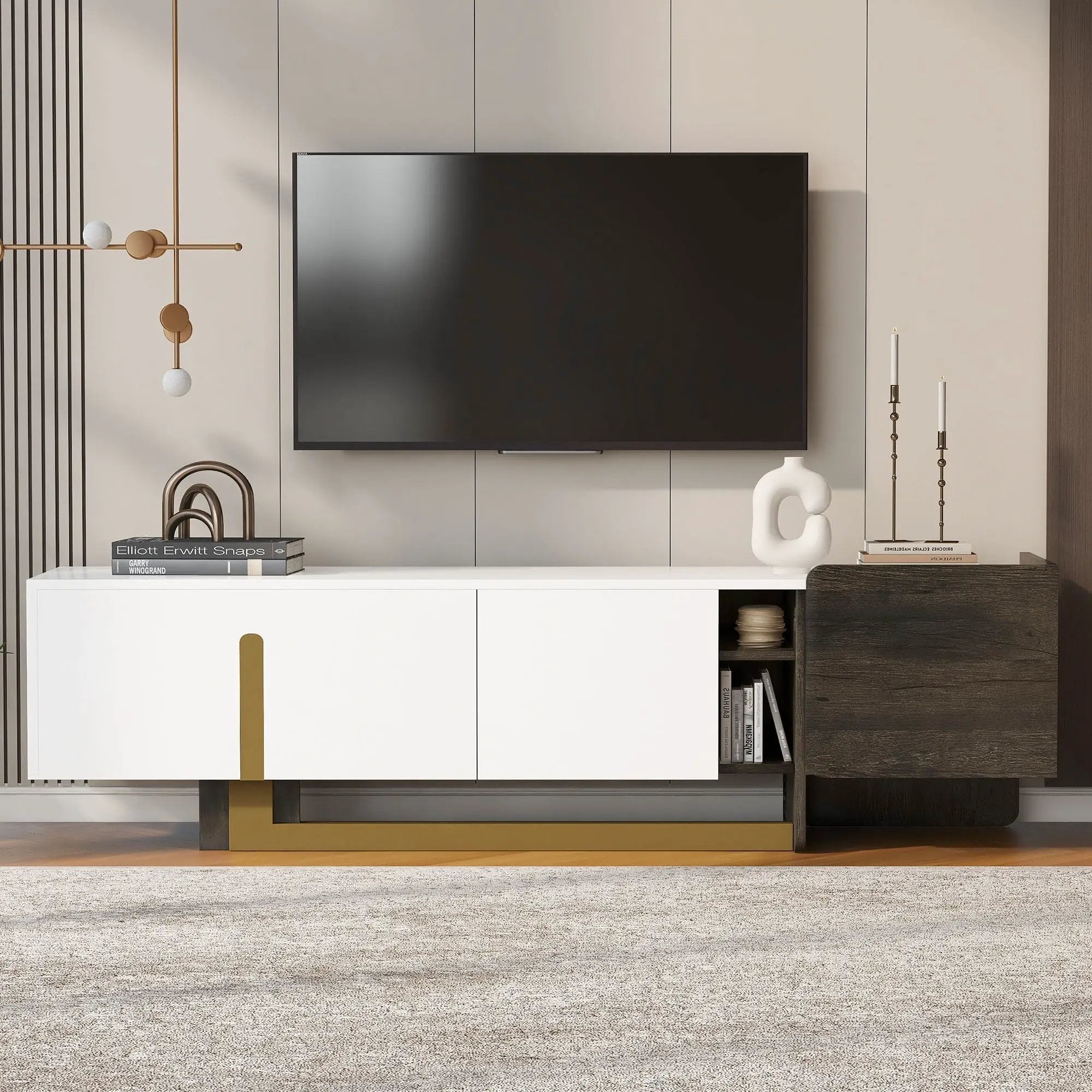 TV Stand With 1 Drawer, 2 Cabinets And Adjustable Shelves by HouseOfZazla
