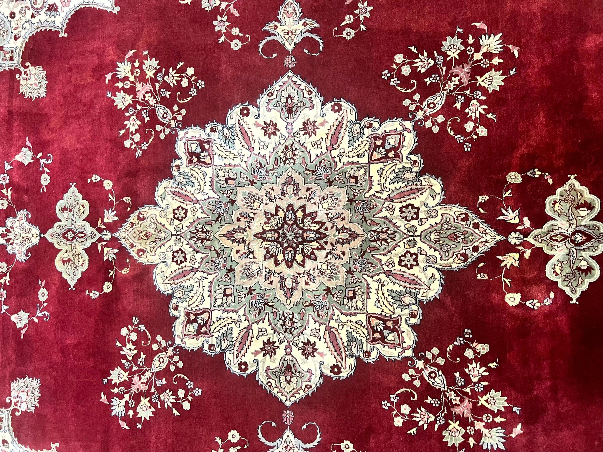 Pak Persian Rug 9x12, Handmade Vintage Traditional Wool Carpet, Floral Medallion, Dark Red Ivory/Cream, Fine 250 KPSI by Jewel Rugs