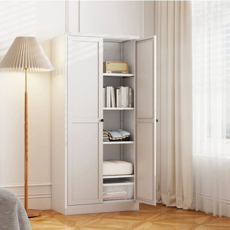 Metal Kitchen Pantry Cabinet With Adjustable Storage And 4 Heavy Duty Shelves - White by HouseOfZazla