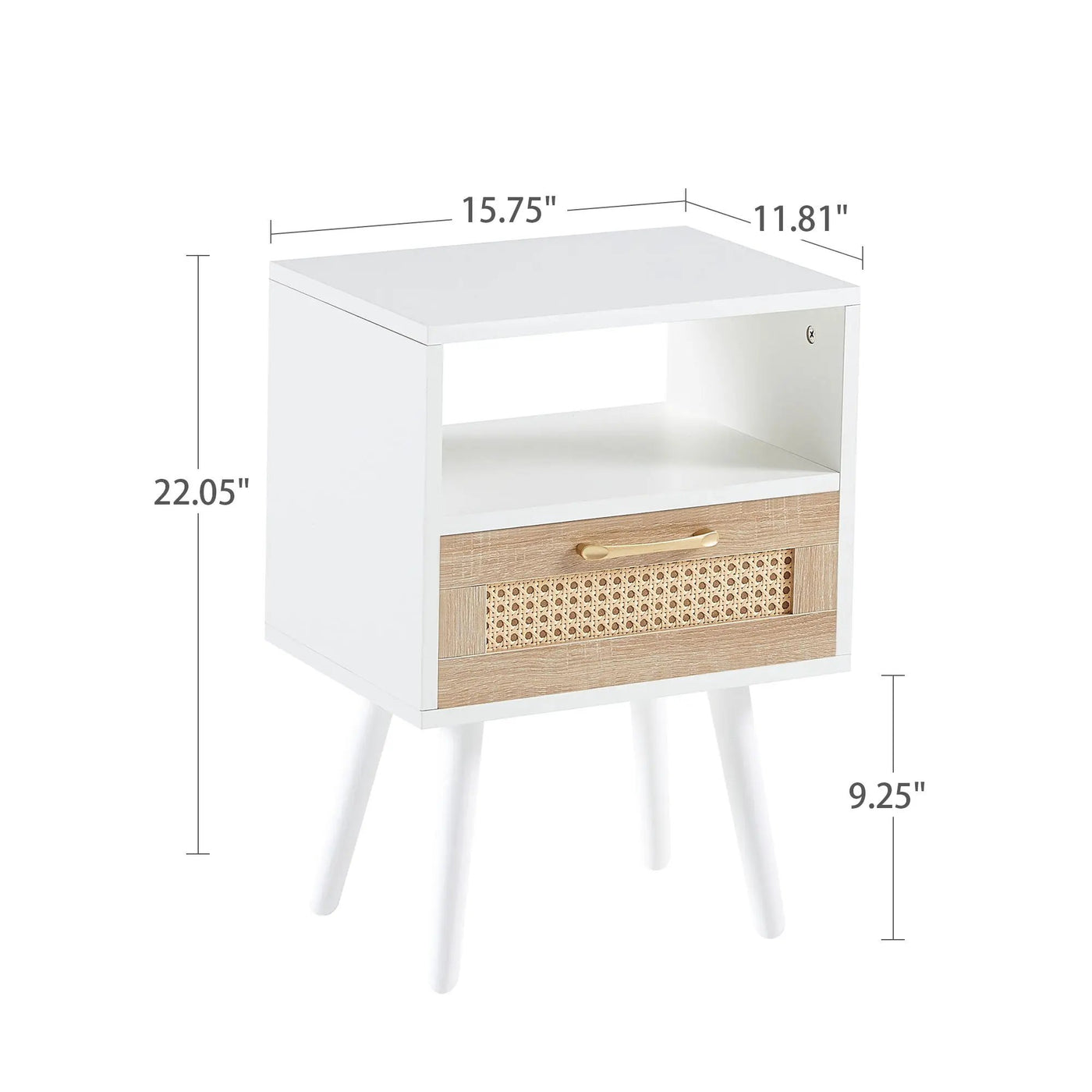 15.75" Rattan End Table With Drawer And Solid Wood Legs, Modern Nightstand, Side Table For Living Room, Bedroom by Unique Piece Furniture