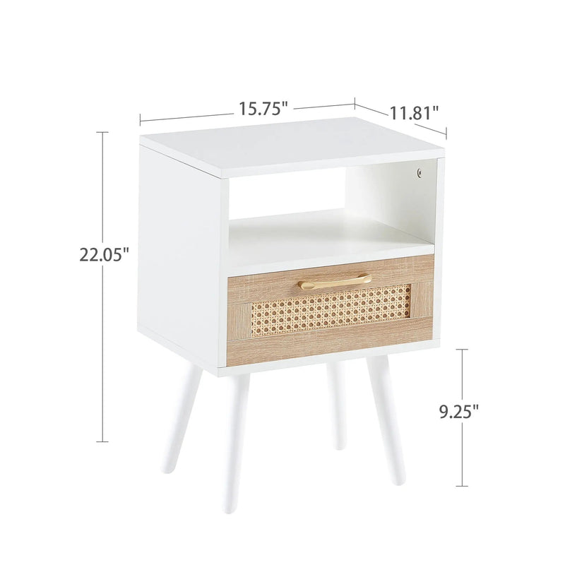 15.75" Rattan End Table With Drawer And Solid Wood Legs, Modern Nightstand, Side Table For Living Room, Bedroom by Unique Piece Furniture