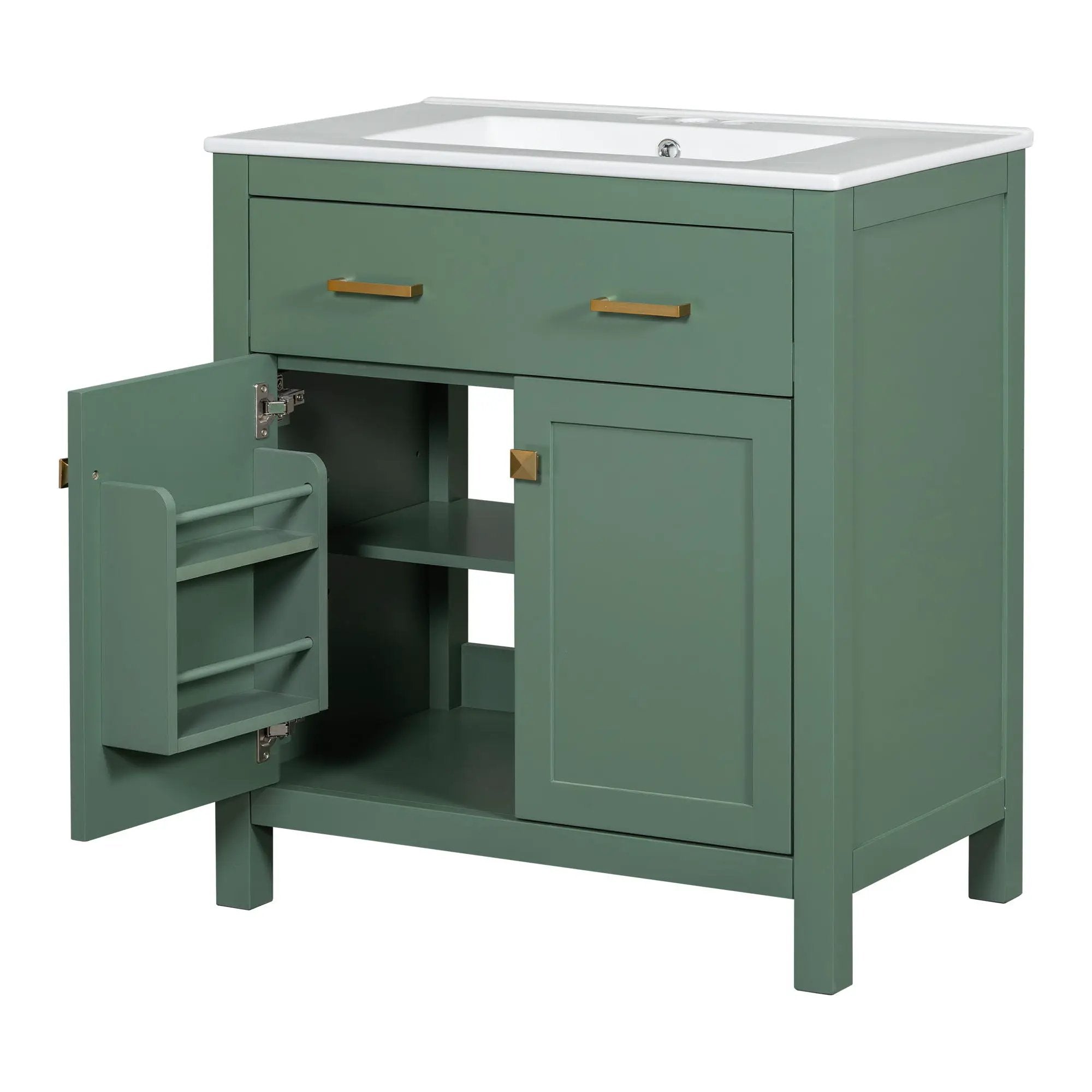 Bathroom Vanity With Ceramic Sink, Modern Single Bathroom Cabinet With 2 Doors And A Shelf, Soft Close Doors by HouseOfZazla