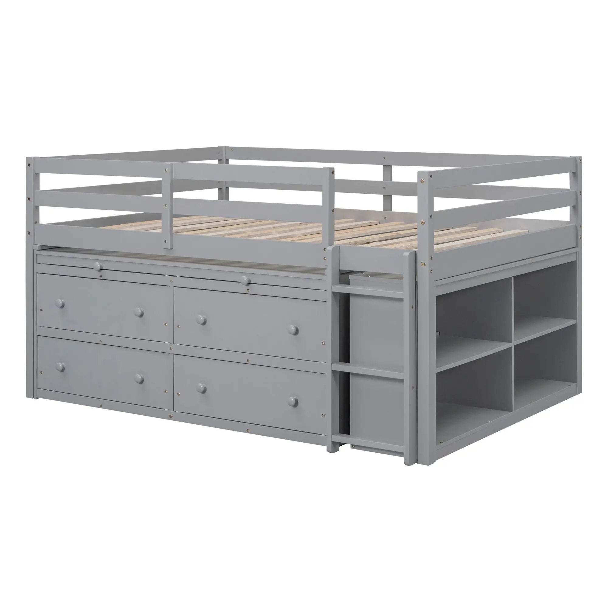 Loft Bed With Retractable Writing Desk And 4 Drawers, With Lateral Portable Desk And Shelves by HouseOfZazla