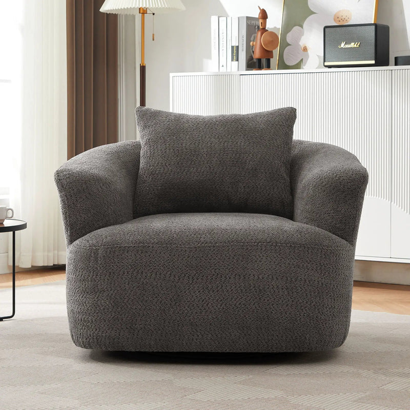 360° Swivel Barrel Sofa Chair With Throw Pillow, Upholstered Accent Chair by Unique Piece Furniture