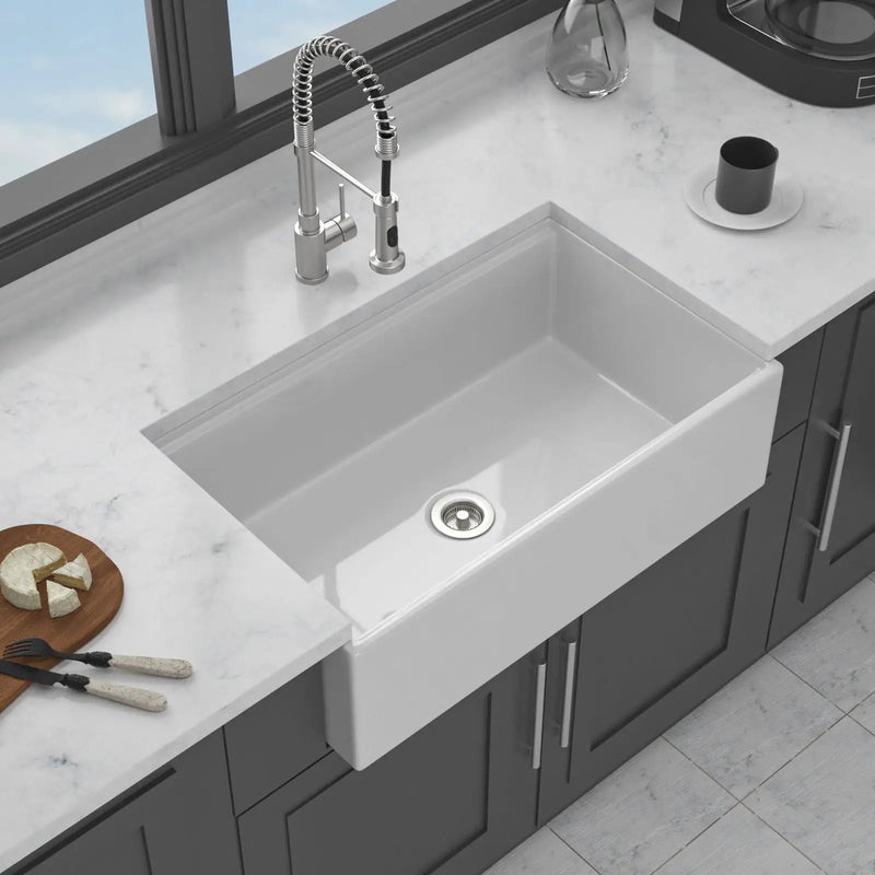 Workstation Single Bowl Apron Front Kitchen Sink - White by HouseOfZazla