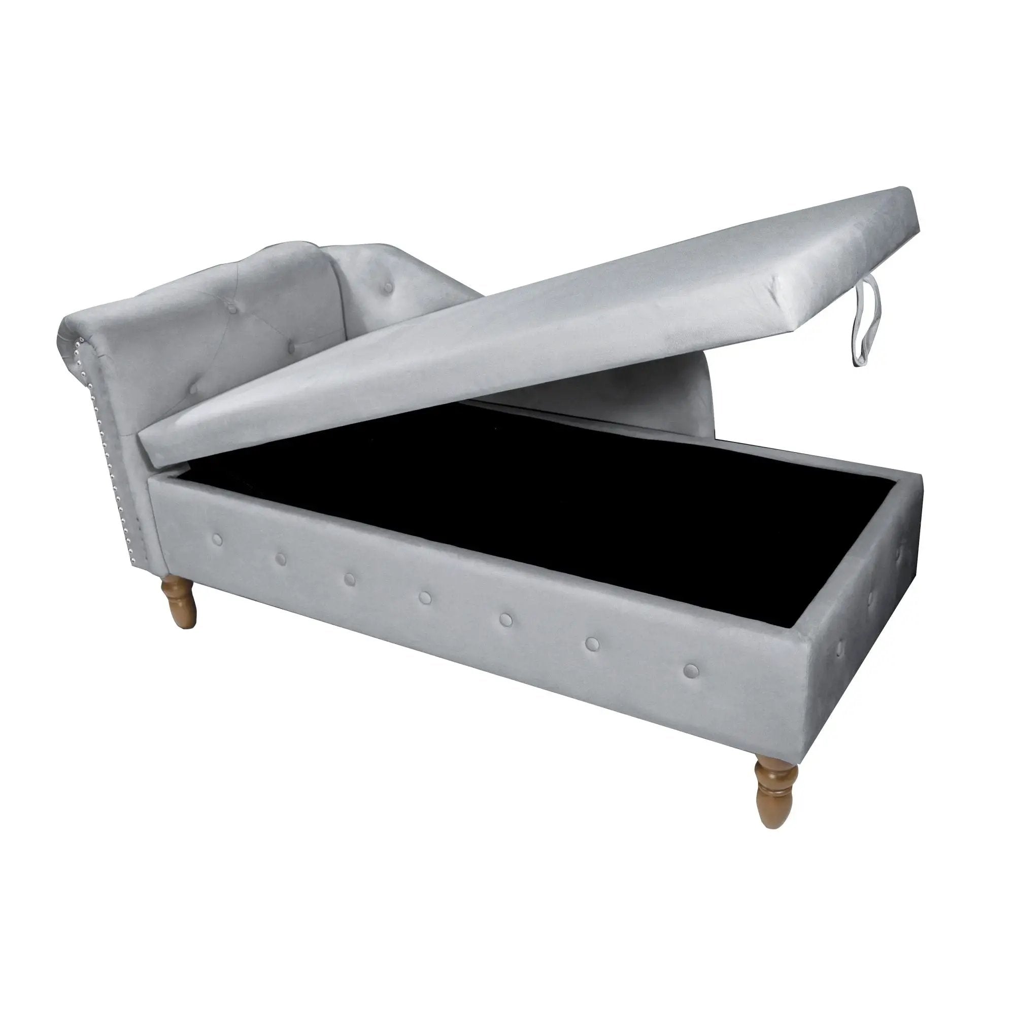 Chaise Lounge Indoor, Lounge Chair For Bedroom With Storage & Pillow, Modern Upholstered Rolled Arm Chase Lounge For Sleeping With Nailhead Trim For Living Room Bedroom Office by HouseOfZazla