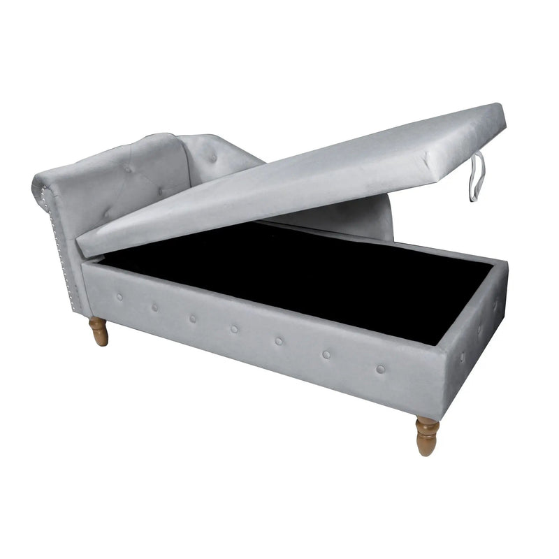 Chaise Lounge Indoor, Lounge Chair For Bedroom With Storage & Pillow, Modern Upholstered Rolled Arm Chase Lounge For Sleeping With Nailhead Trim For Living Room Bedroom Office by HouseOfZazla