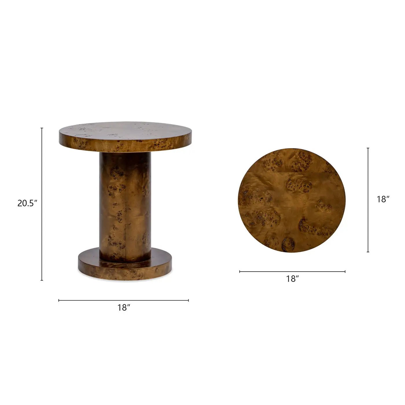 Bolin - Round Pillar Burl Accent Side Table - Walnut Brown by HouseOfZazla