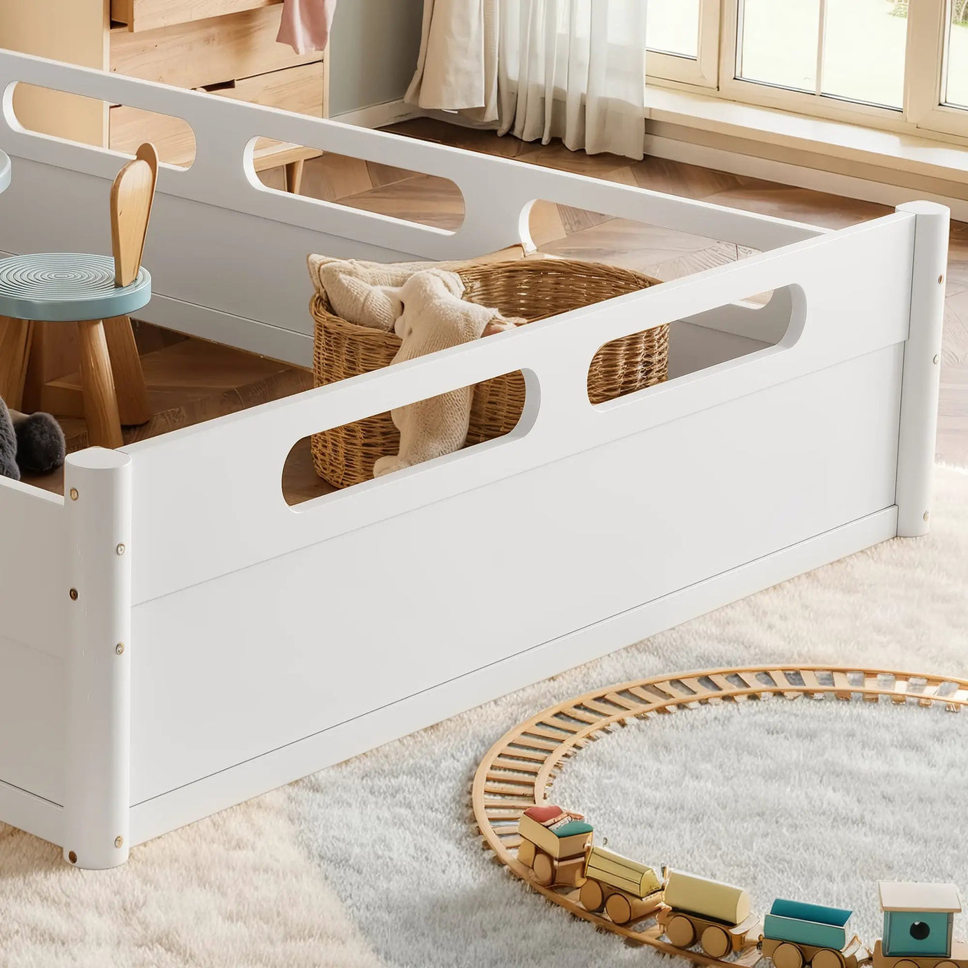 Queen Size Floor Platform Bed with Guardrails by HouseOfZazla